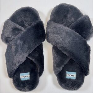 Toms Women's Susie Eva Faux Fur Slip On Slippers Slides Dark Grey Size 9